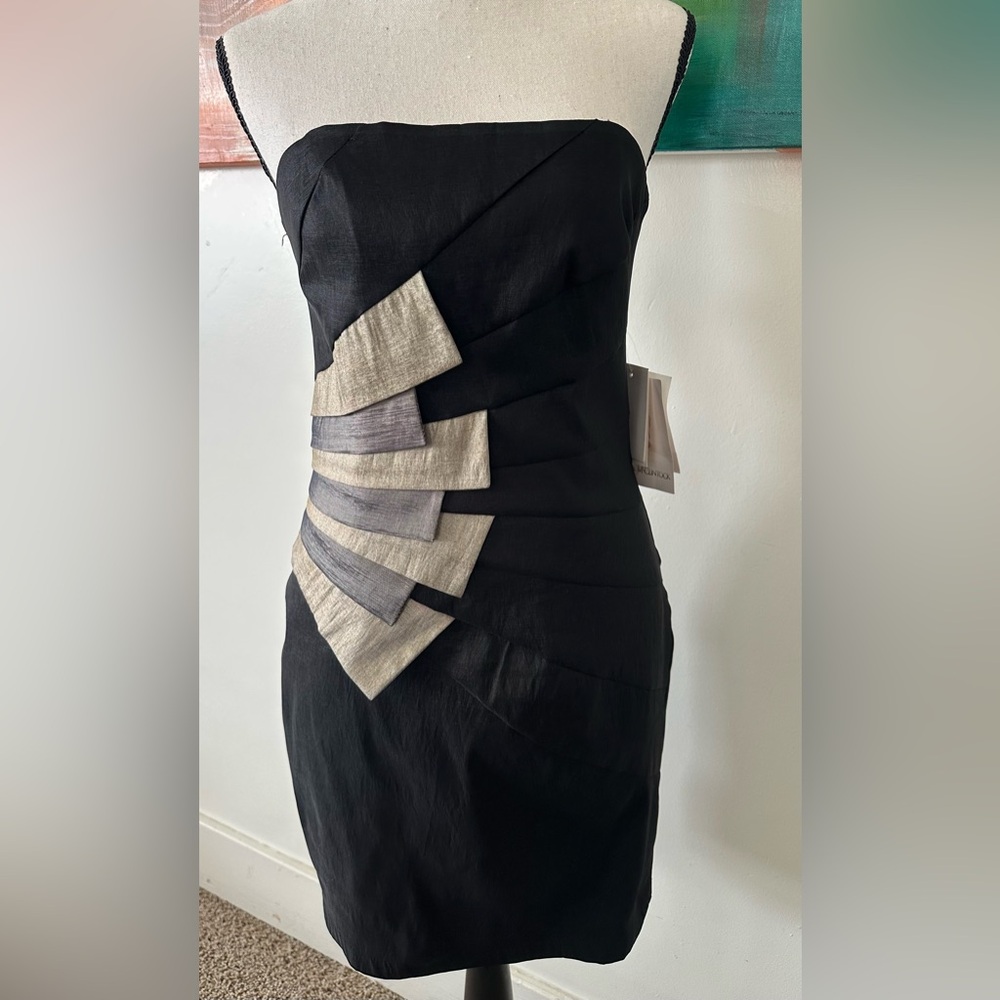 Jessica McClintock NWT Black Strapless Mini Cocktail Dress Gold Silver Y2K 8